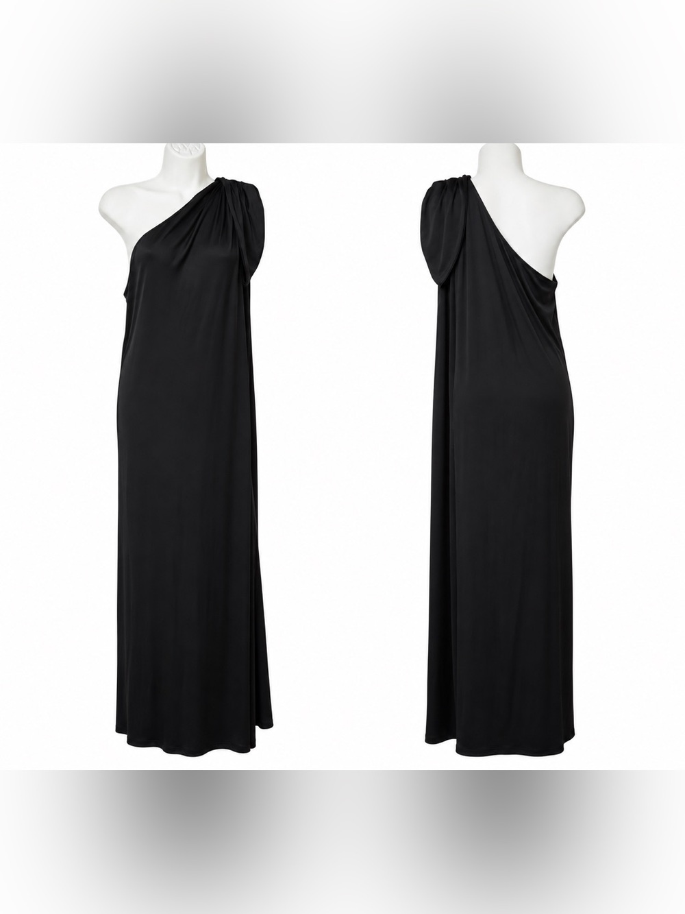 Halston Heritage Black One Shoulder Draped Maxi Gown Dress Size M